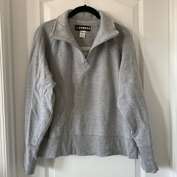 EXPRESS Y2K Cotton Blend Mock Neck Long Sleeves Gray Sweatshirt Size Medium - Picture 1 of 16